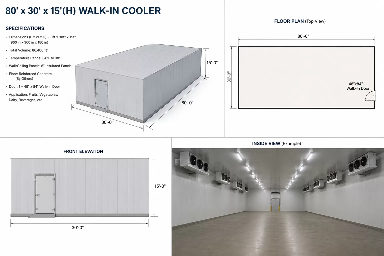 80 x 30 x 15(H) Walk-In Cooler
