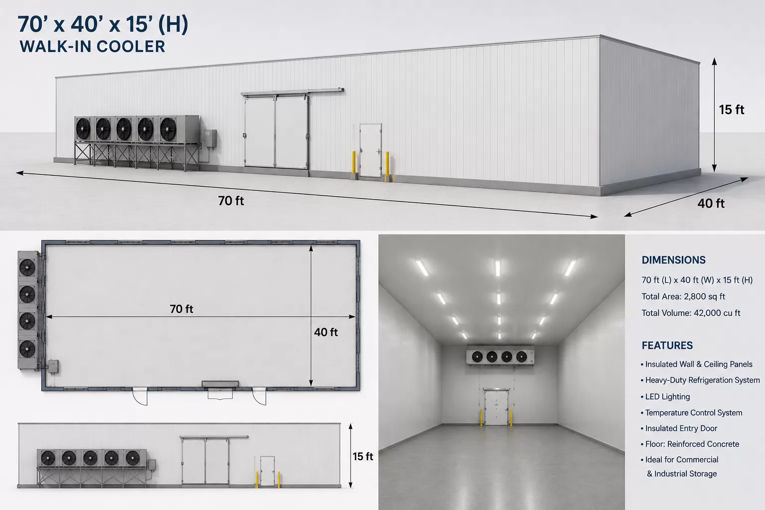 70 x 40 x 15(H) Walk-In Cooler
