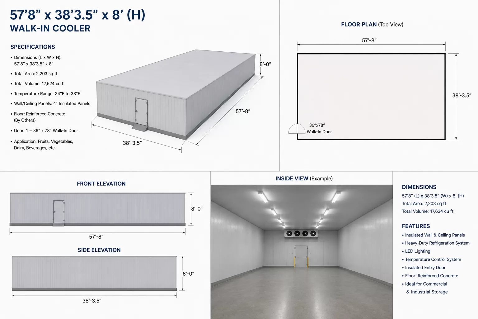 57’8″ X 38’3.5″ X 8 WALK IN COOLER