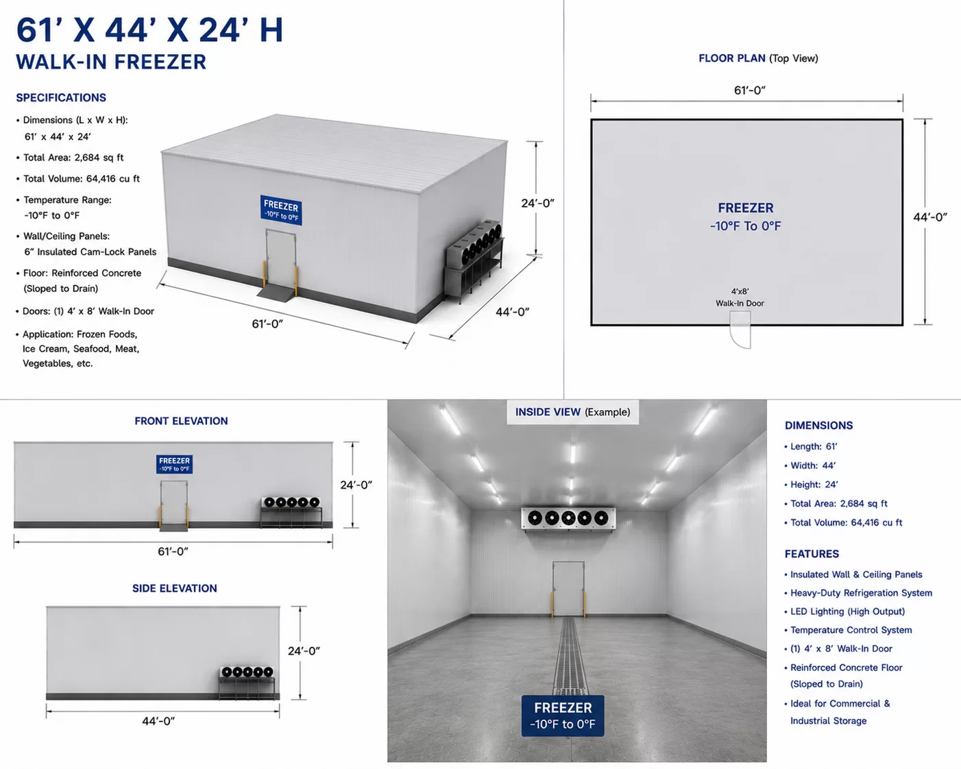 61′ X 44′ X 24′ Walk in Freezer